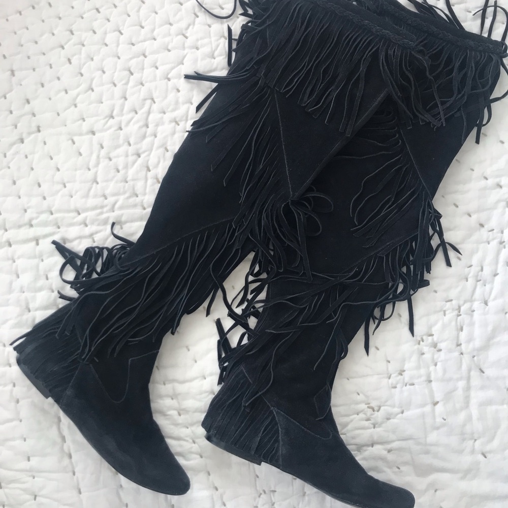 Sam Edelman Over the Knee Fringe Suede Boots